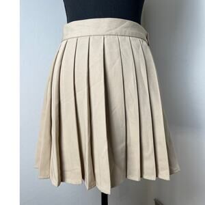 Hug Slnshine Women's Scholar K-Pop Anime Chic Preppy Pleated Mini Skirt Tan M